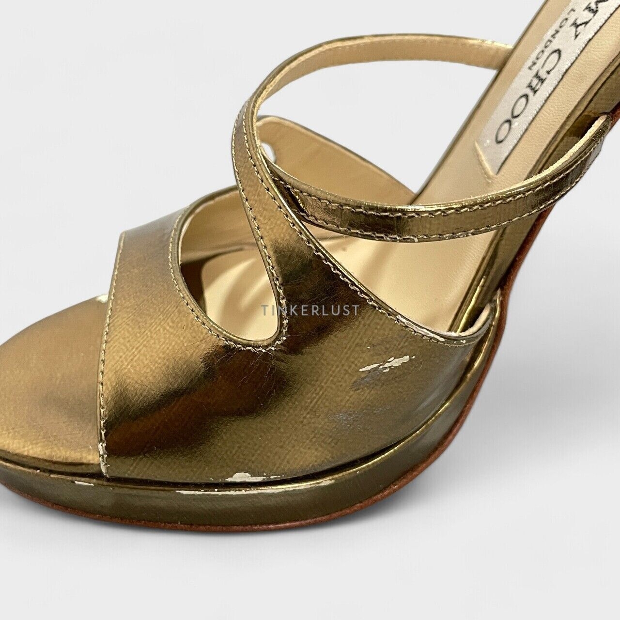 Jimmy Choo Metallic Gold Leather Ankle Strap Heels 