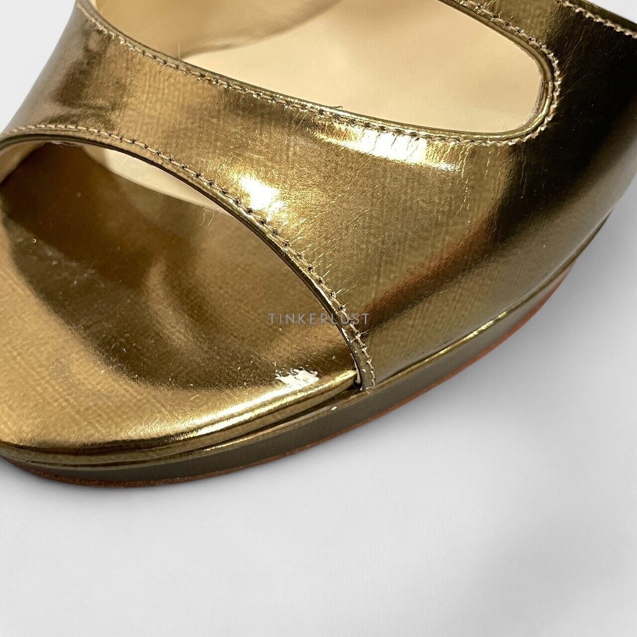 Jimmy Choo Metallic Gold Leather Ankle Strap Heels 