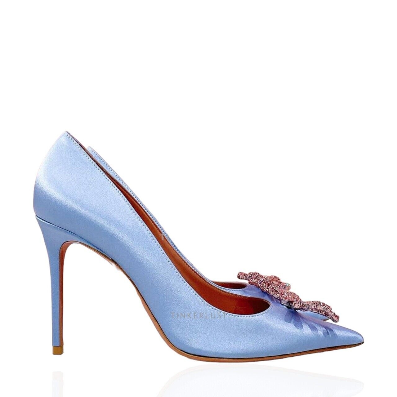 Amina Muaddi Rosie Pump Powder Blue Satin Heels