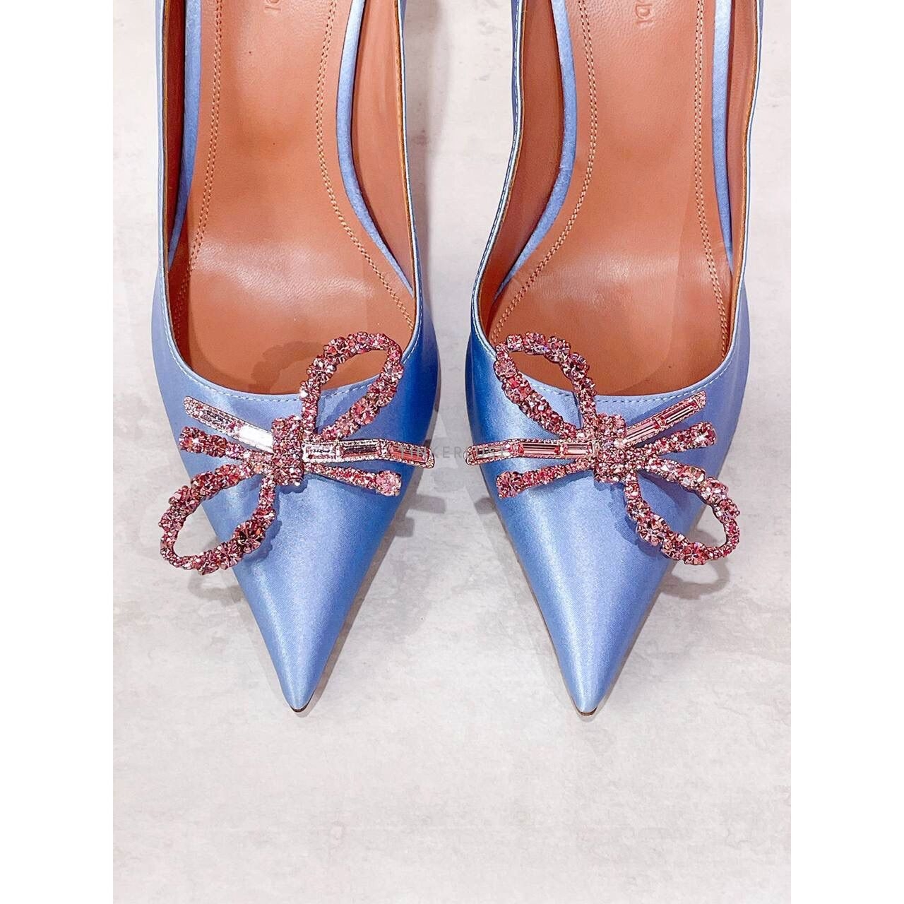 Amina Muaddi Rosie Pump Powder Blue Satin Heels