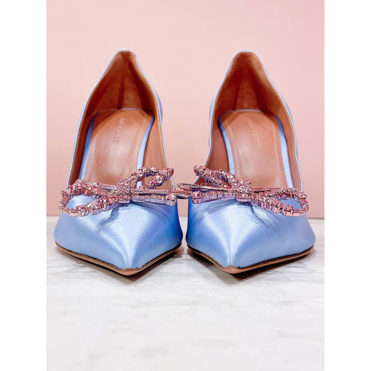 Amina Muaddi Rosie Pump Powder Blue Satin Heels