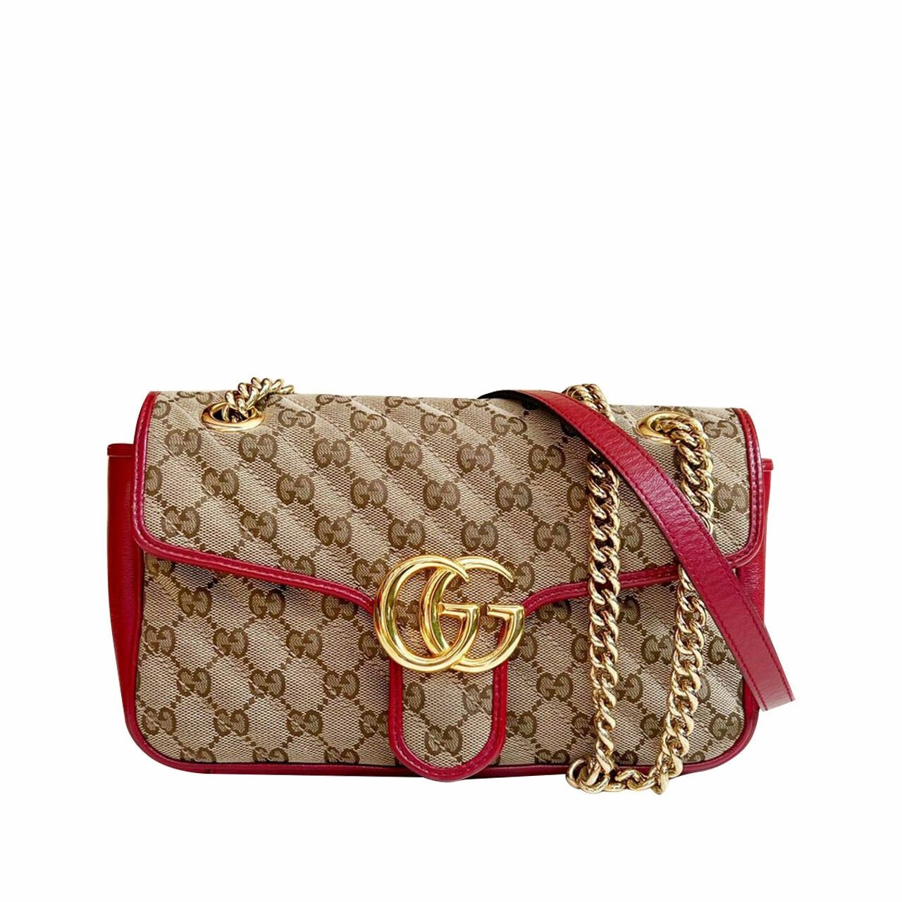 Gucci Marmont Small Beige Red Shoulder Bag 