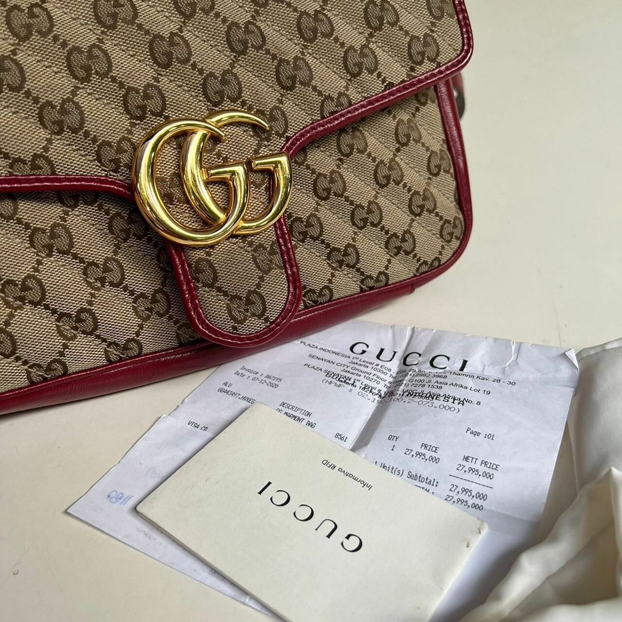 Gucci Marmont Small Beige Red Shoulder Bag 