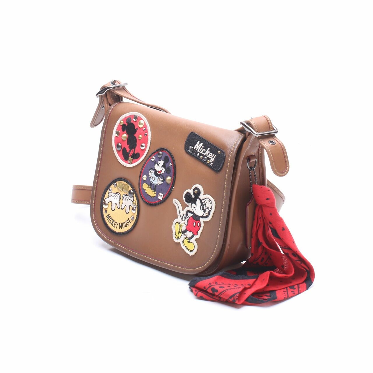 Coach Patricia Saddle 23 IN Glove Calf Leather With Mickey Patches Brown Sling Bag