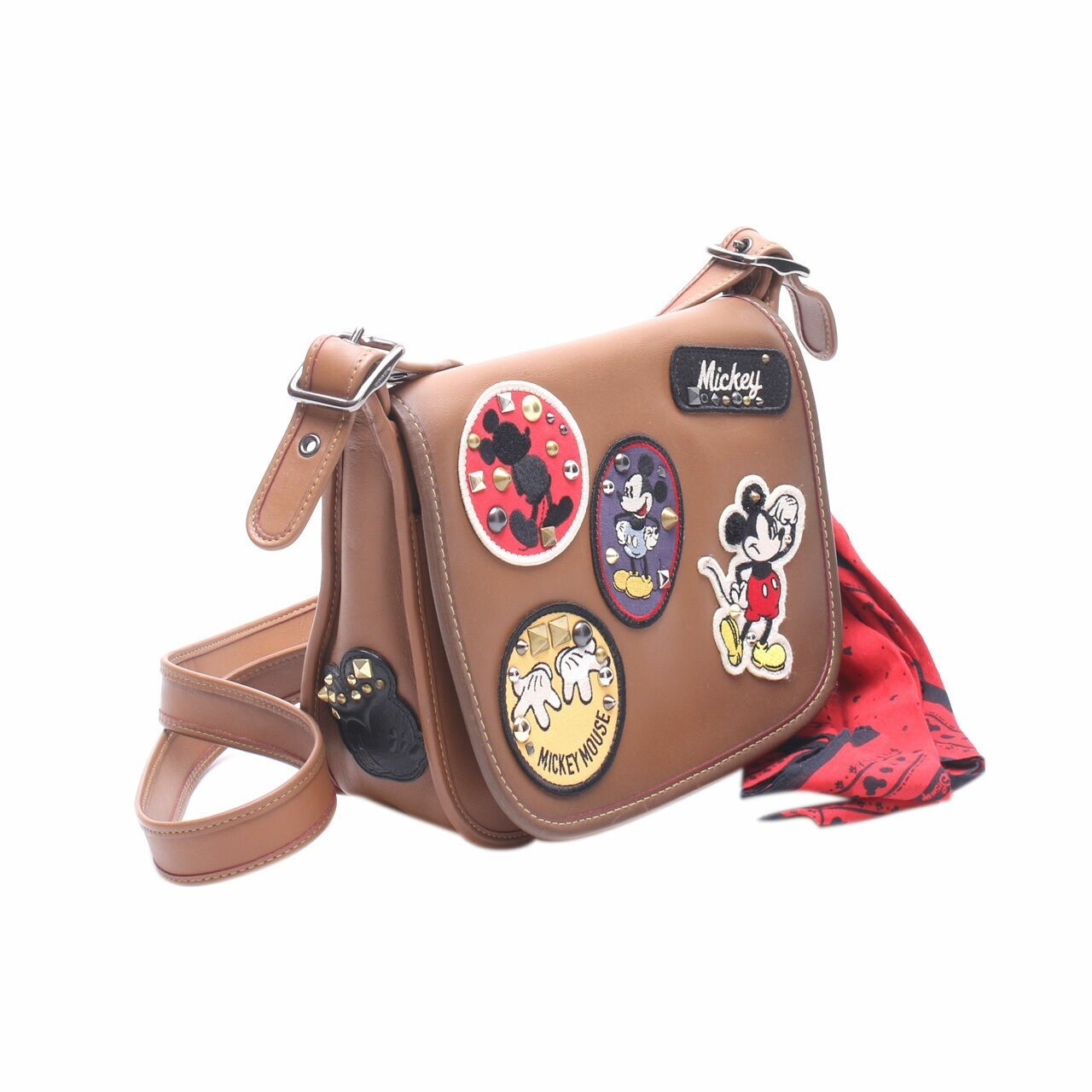 Coach Patricia Saddle 23 IN Glove Calf Leather With Mickey Patches Brown Sling Bag