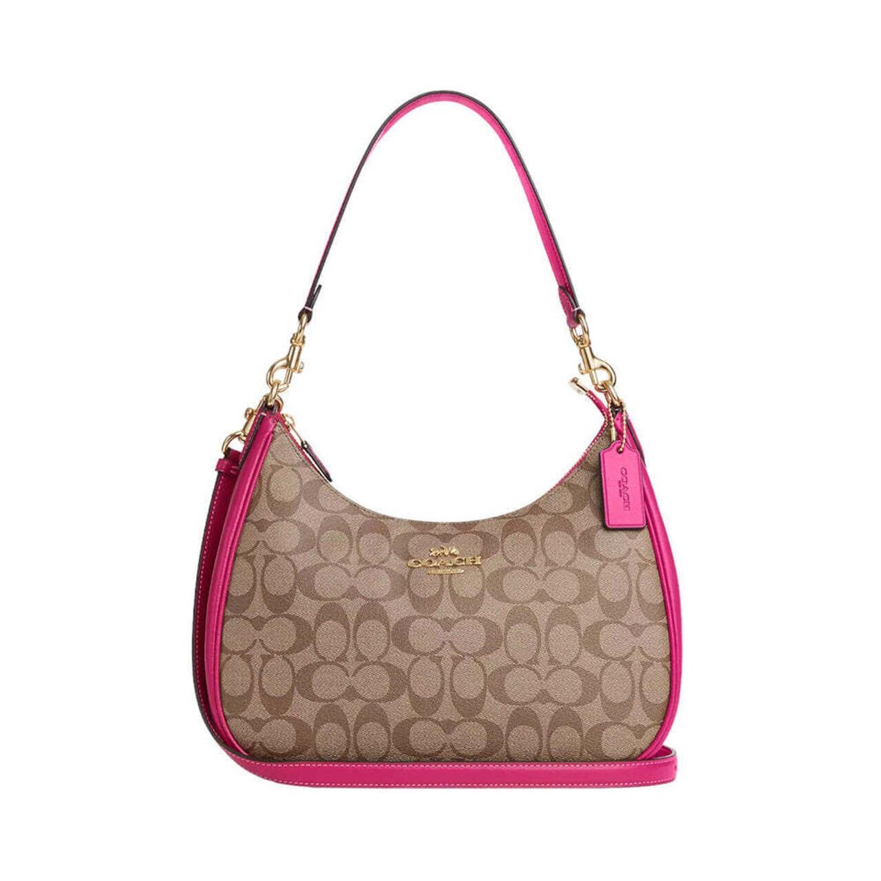 Coach Teri Hobo Signature Khaki Cerise