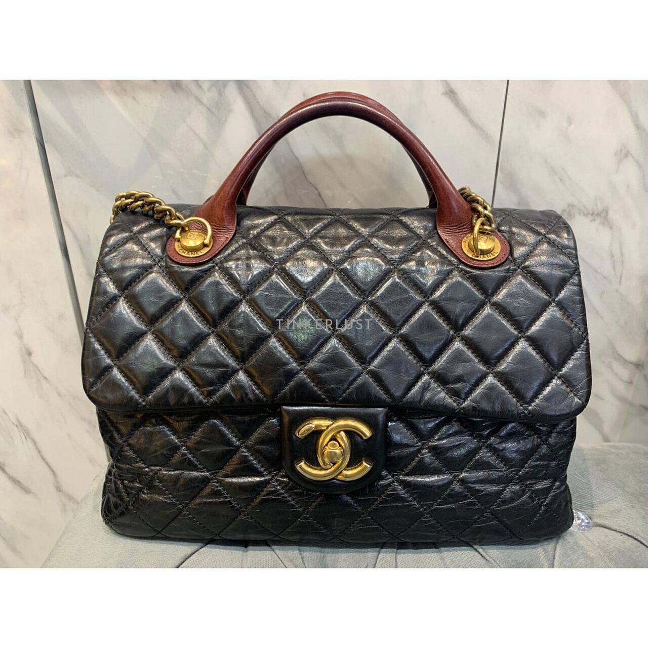 Chanel Castle Rock Top Handle Black Calfskin GHW #18 Shoulder Bag