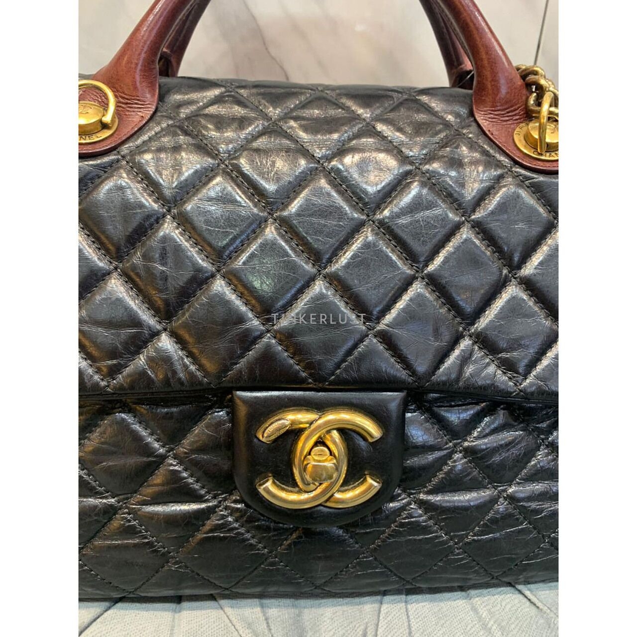 Chanel Castle Rock Top Handle Black Calfskin GHW #18 Shoulder Bag