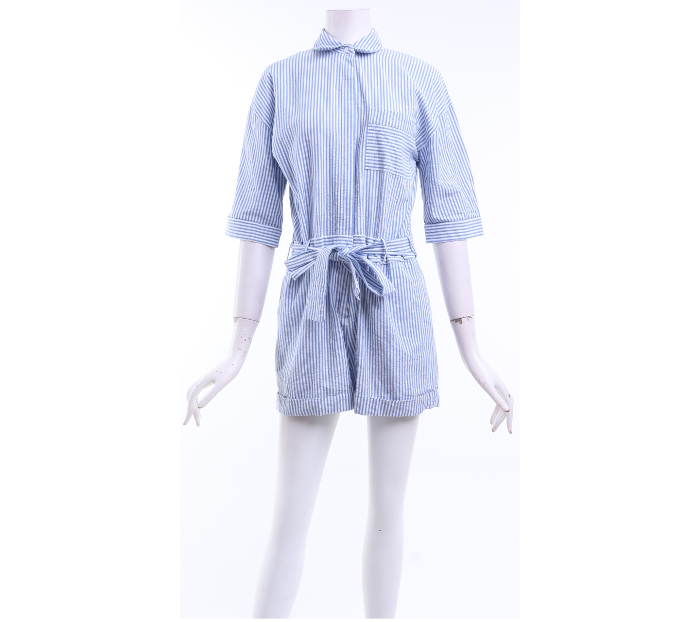 Zara Blue Striped Embroidery Jumpsuit
