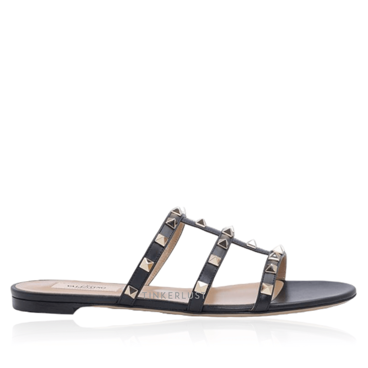 Valentino Rockstud Strappy Slides in Black Sandals	