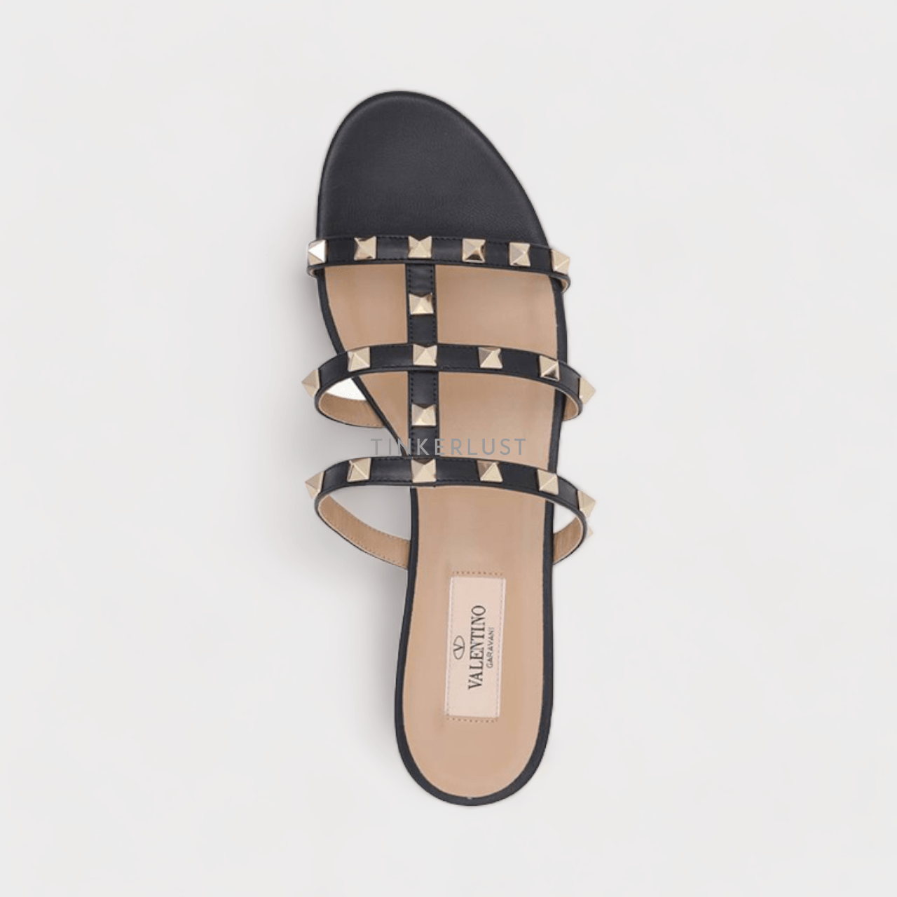 Valentino Rockstud Strappy Slides in Black Sandals	