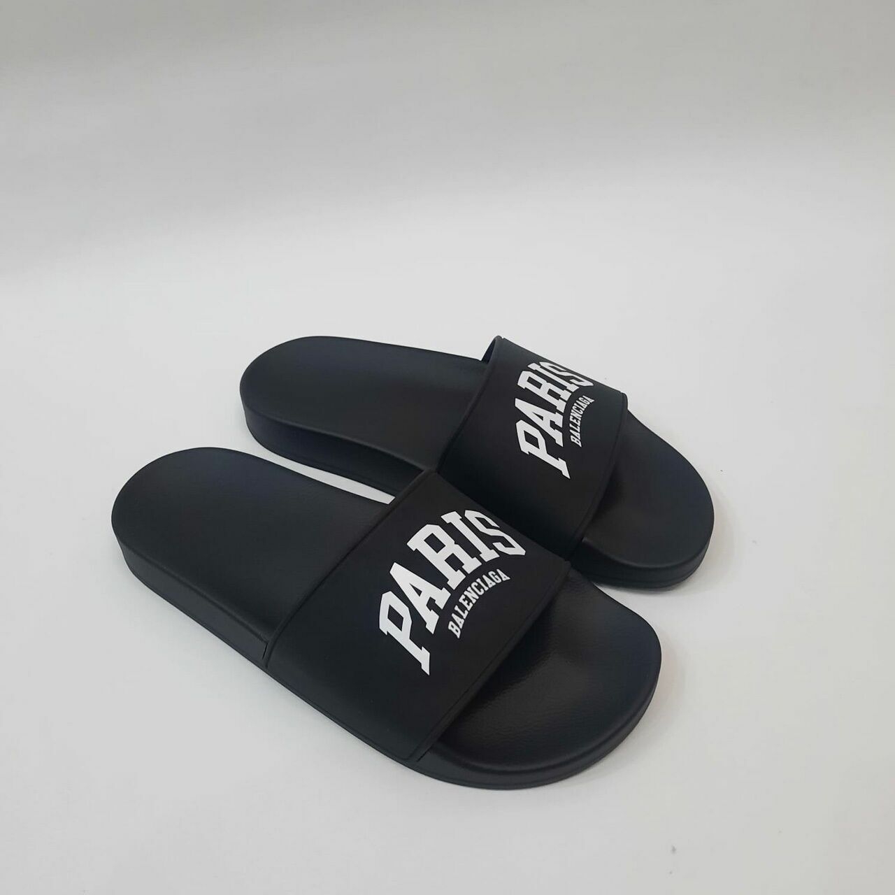 Balenciaga Pool Slide Rubber Logo Black Sandal Cities Paris Logo 