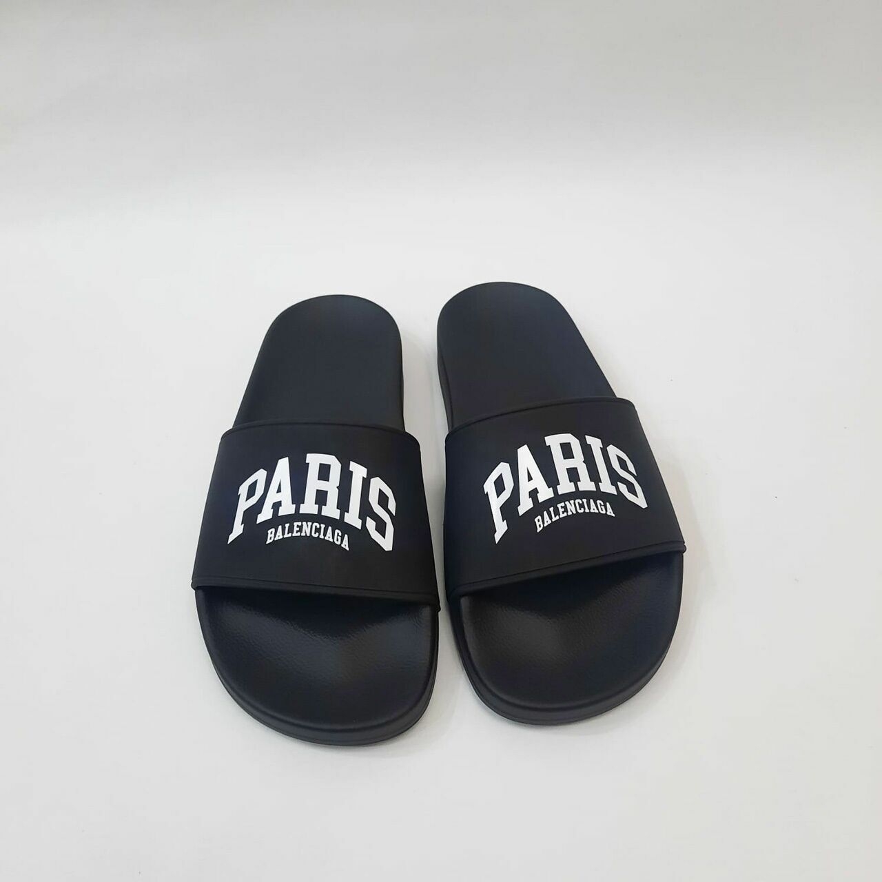 Balenciaga Pool Slide Rubber Logo Black Sandal Cities Paris Logo 