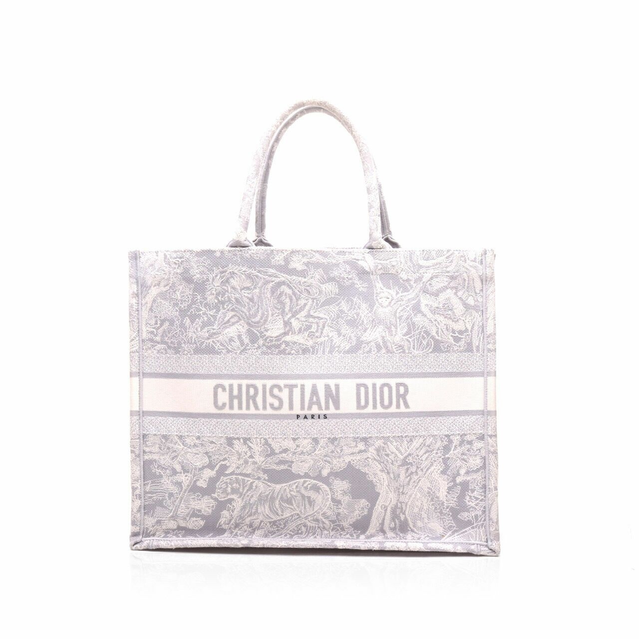 CHRISTIAN DIOR Embroidered Large Toile De Jouy Reverse Book Tote Gray