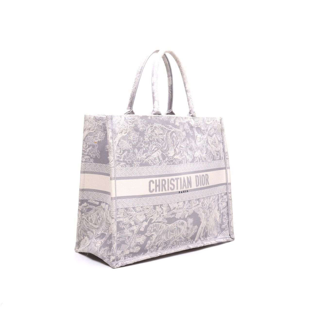 CHRISTIAN DIOR Embroidered Large Toile De Jouy Reverse Book Tote Gray