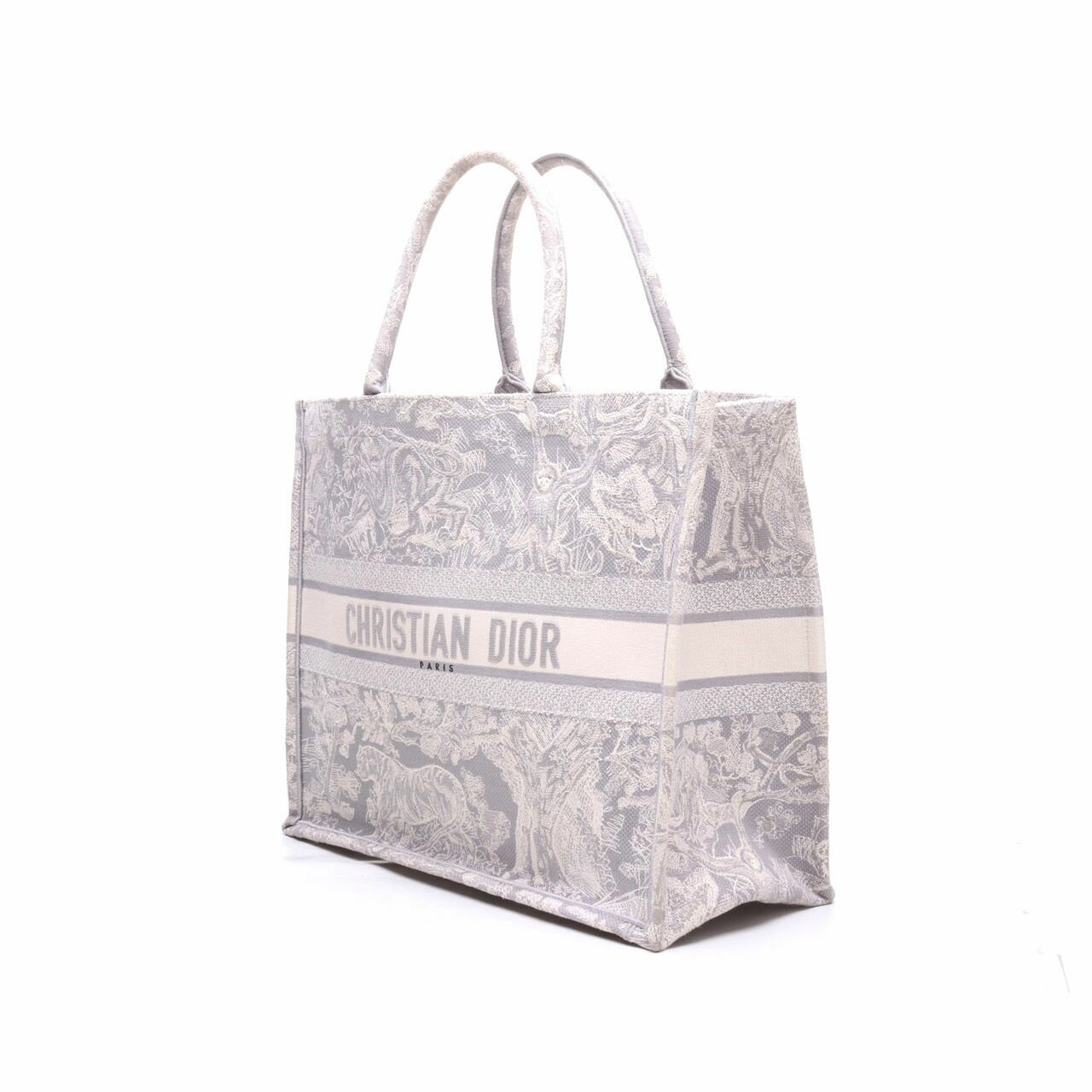 CHRISTIAN DIOR Embroidered Large Toile De Jouy Reverse Book Tote Gray