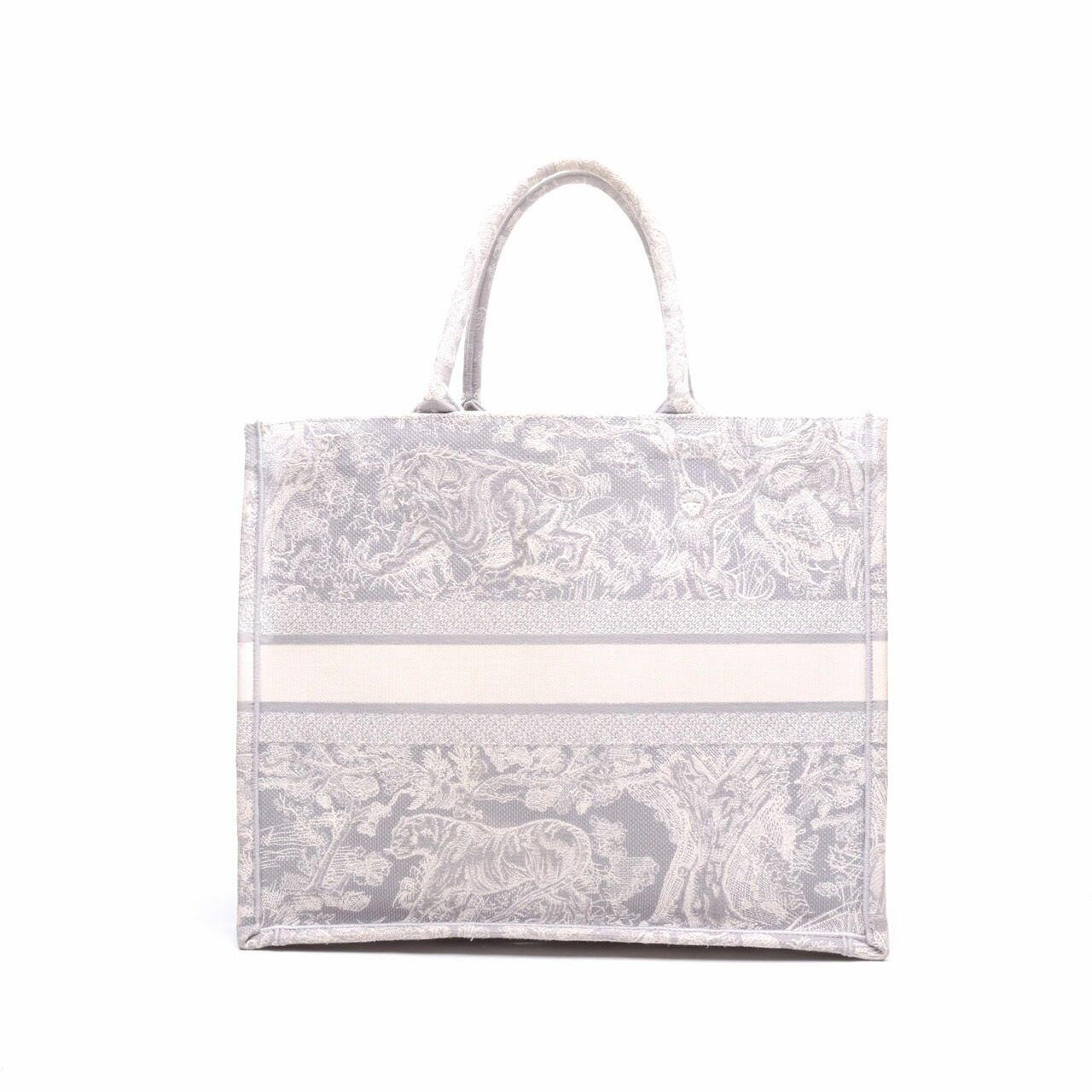 CHRISTIAN DIOR Embroidered Large Toile De Jouy Reverse Book Tote Gray