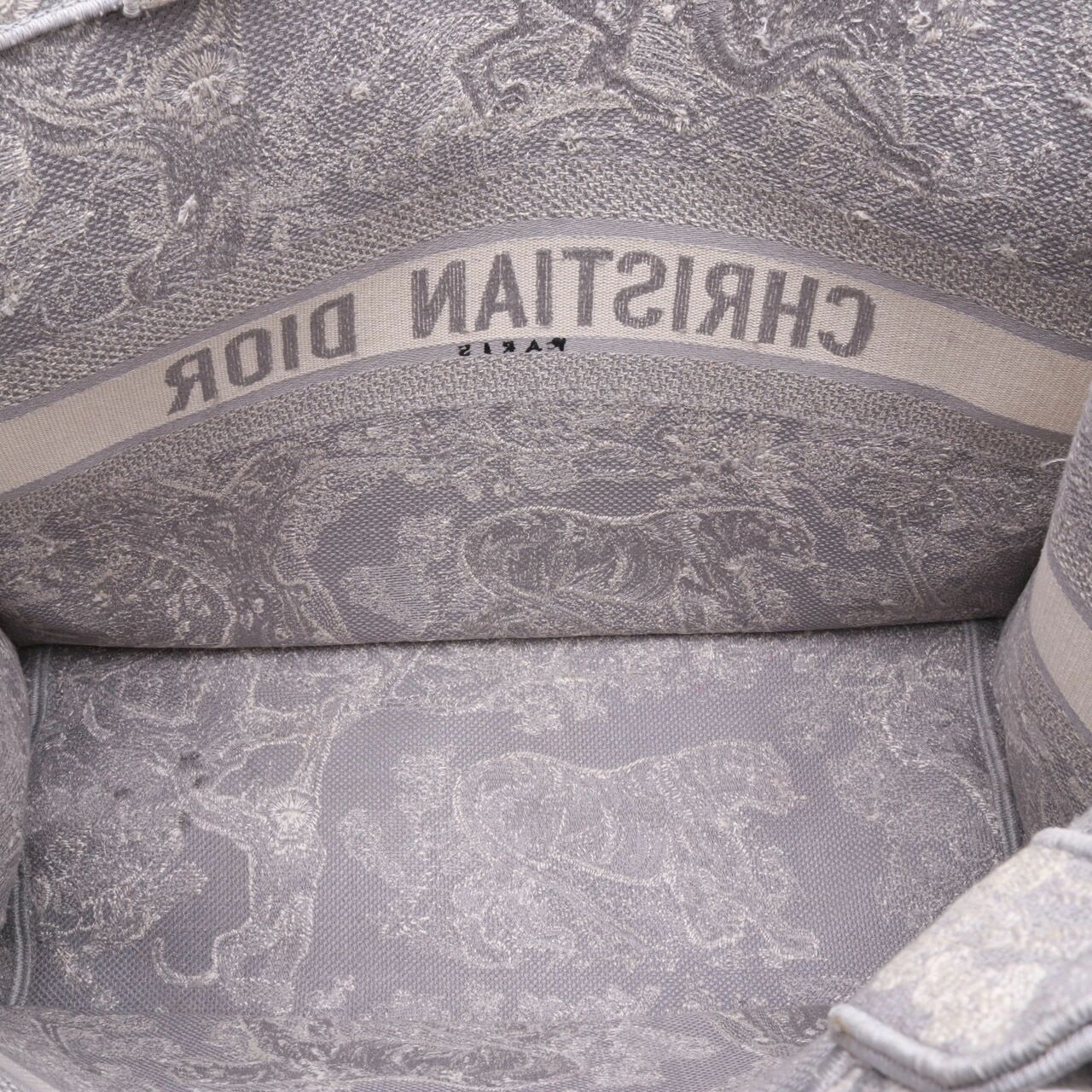 CHRISTIAN DIOR Embroidered Large Toile De Jouy Reverse Book Tote Gray