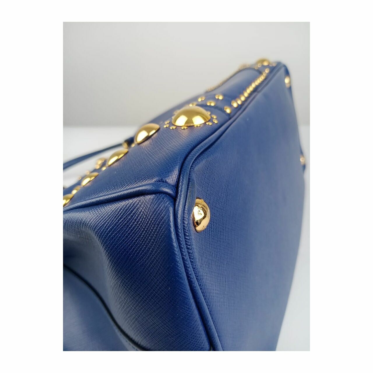 Prada Saffiano Studded Tote Bag in Blue GHW