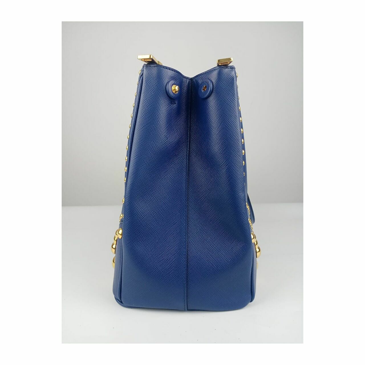 Prada Saffiano Studded Tote Bag in Blue GHW