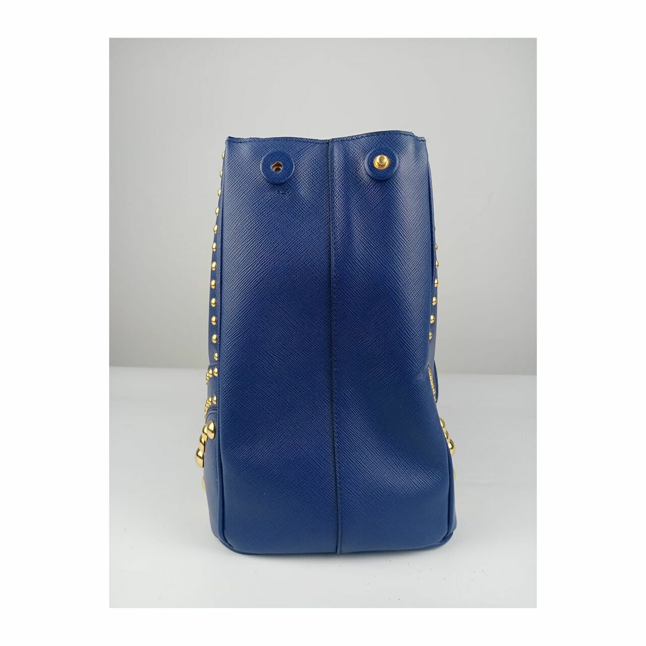 Prada Saffiano Studded Tote Bag in Blue GHW