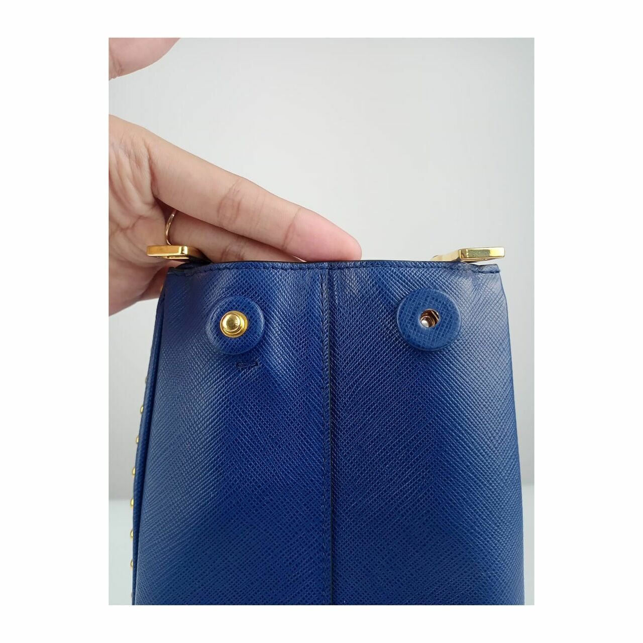 Prada Saffiano Studded Tote Bag in Blue GHW