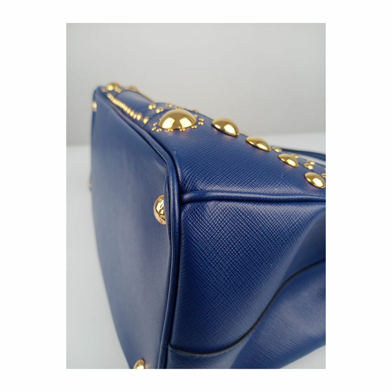 Prada Saffiano Studded Tote Bag in Blue GHW