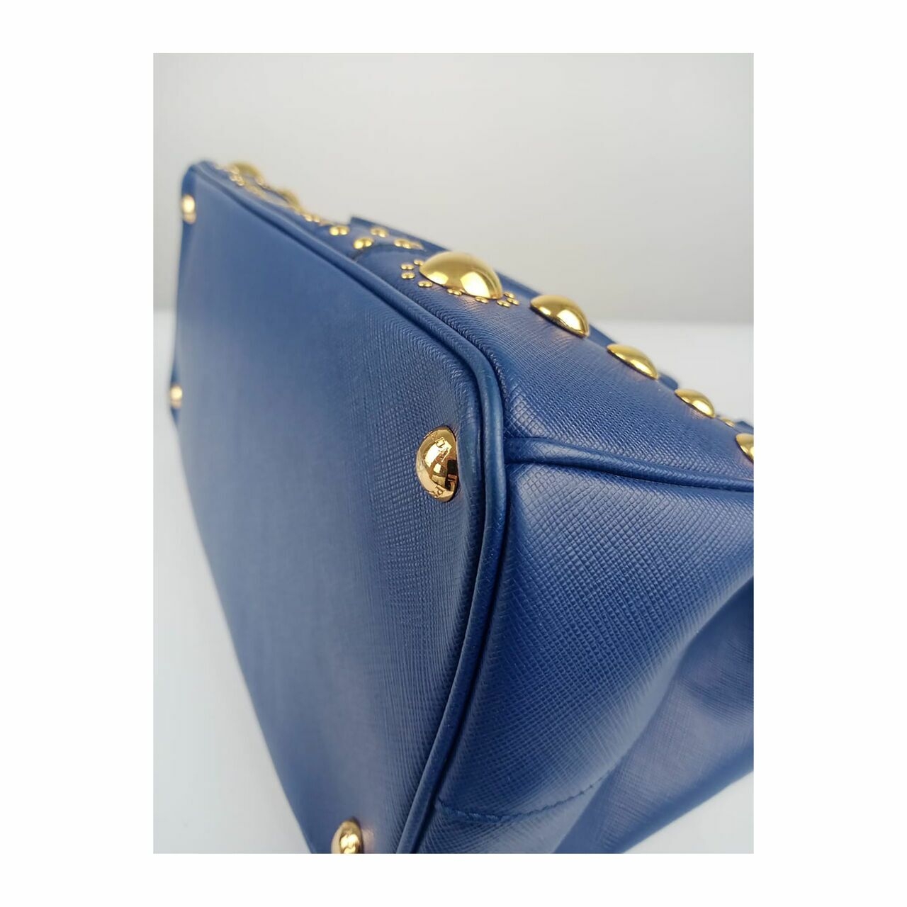 Prada Saffiano Studded Tote Bag in Blue GHW