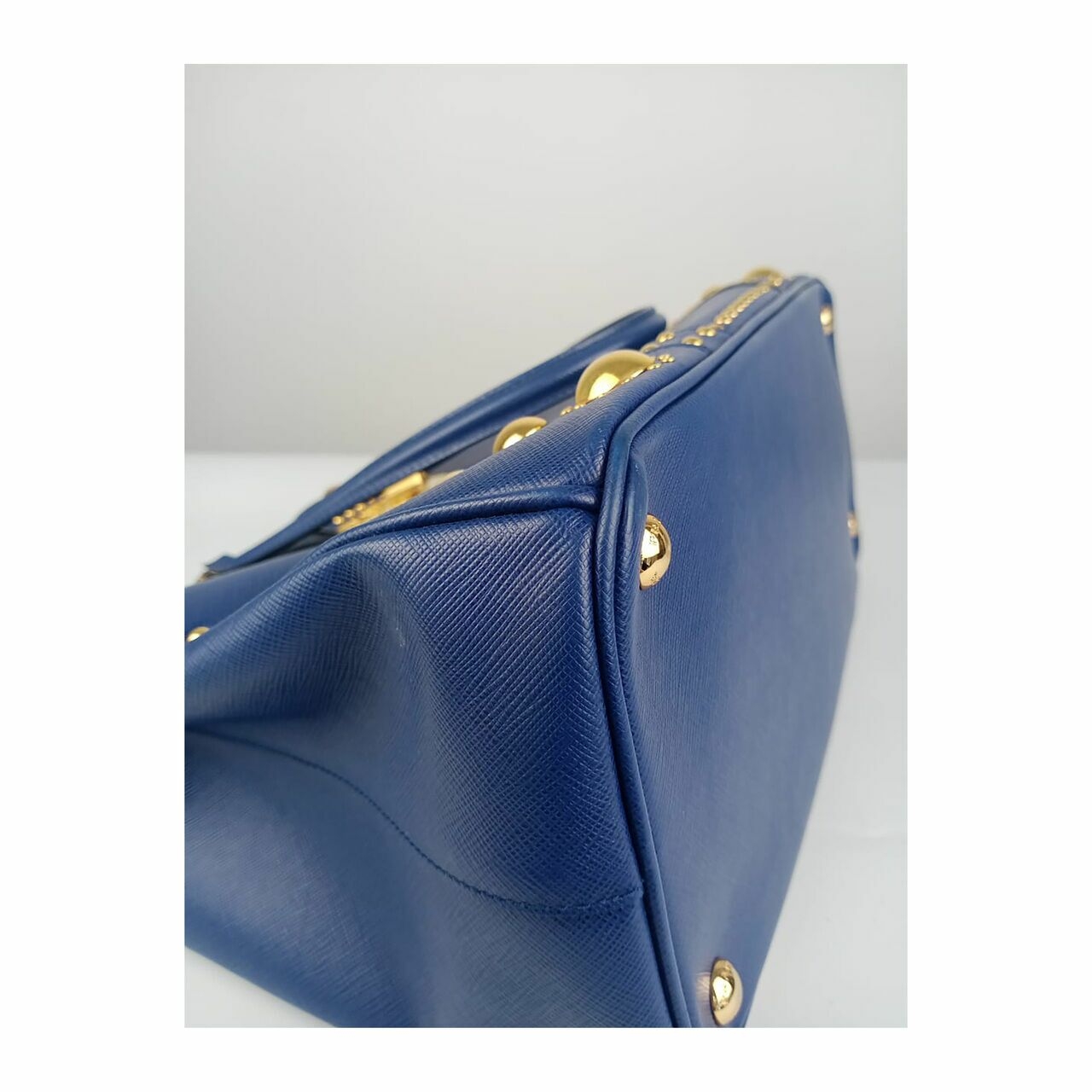 Prada Saffiano Studded Tote Bag in Blue GHW