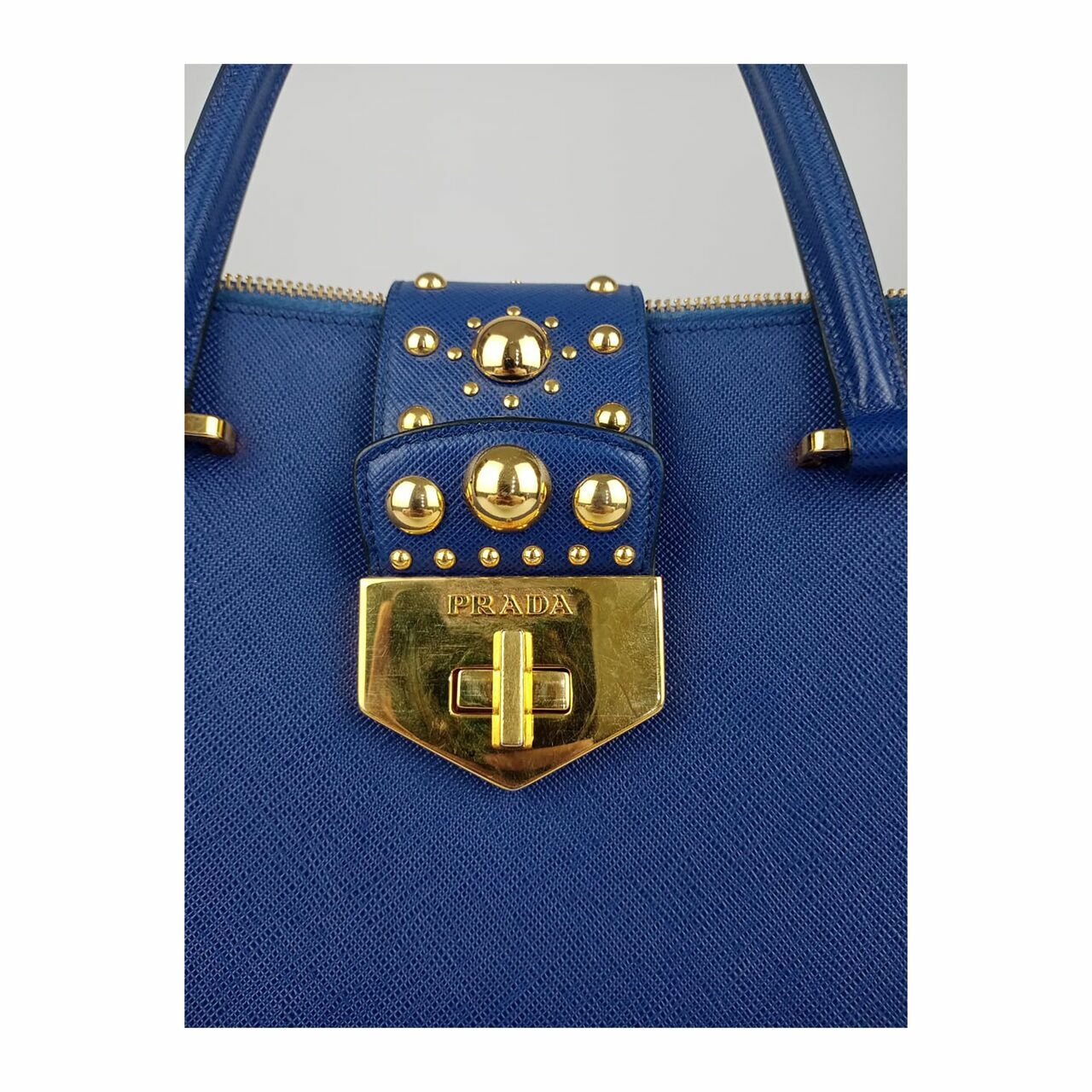 Prada Saffiano Studded Tote Bag in Blue GHW