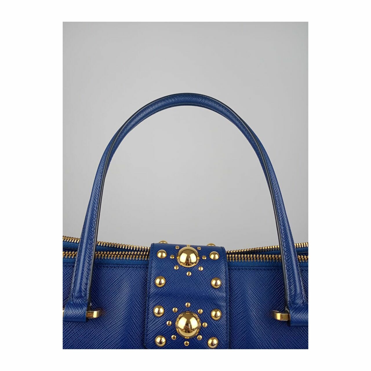 Prada Saffiano Studded Tote Bag in Blue GHW