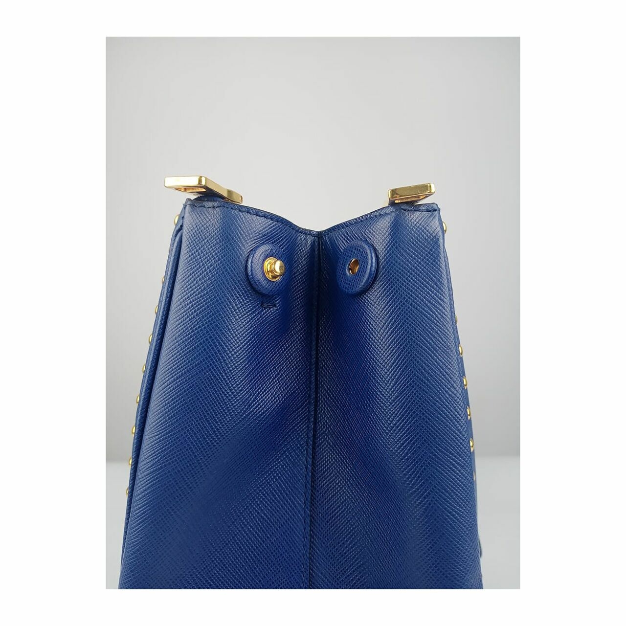 Prada Saffiano Studded Tote Bag in Blue GHW