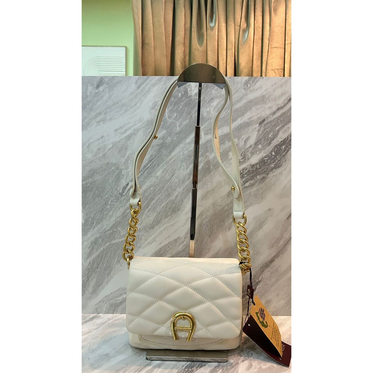 Aigner Maggie Cotton White Leather Shoulder Bag