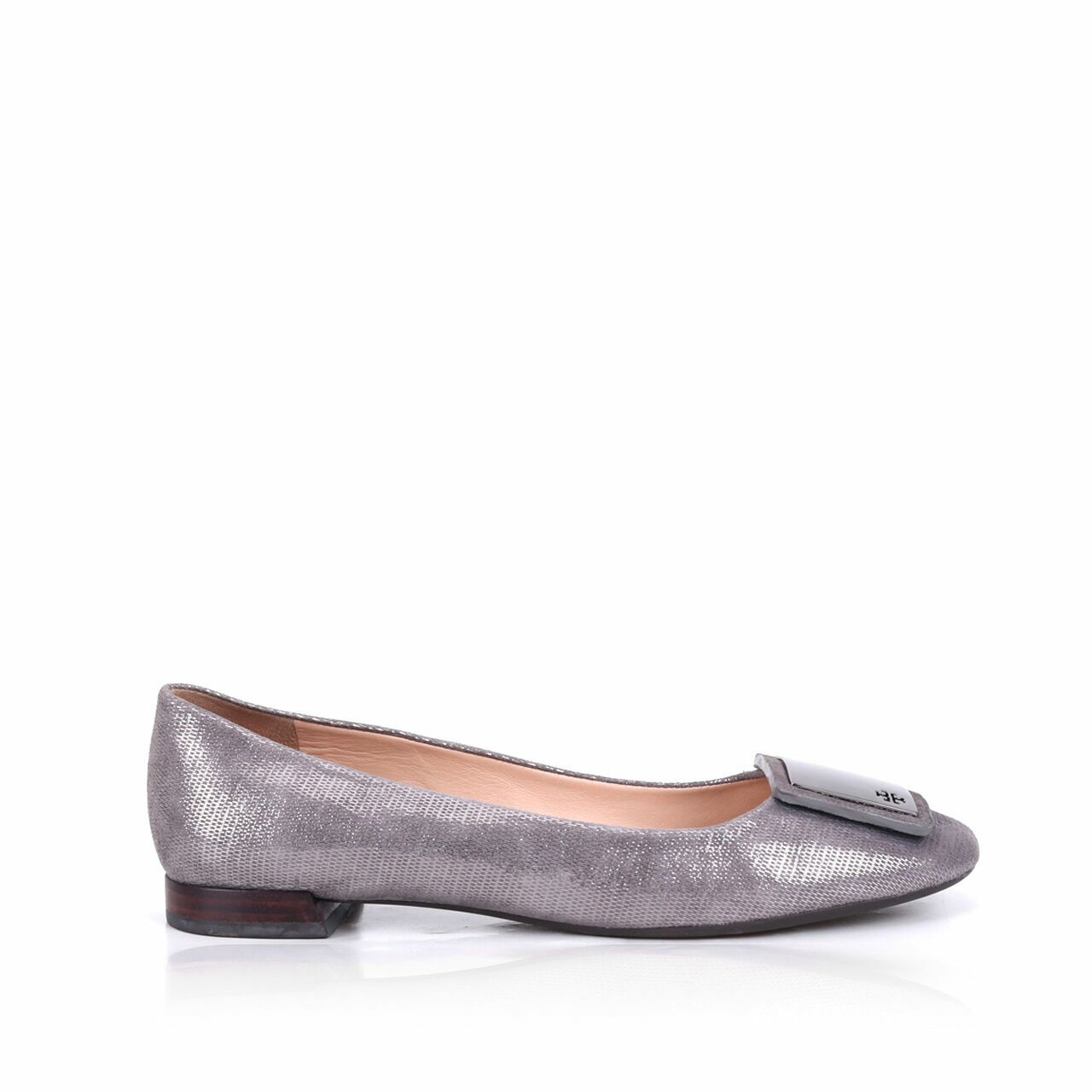 Tory Burch Ternan Ballet Metallic Shimmer Brick Grey Flats