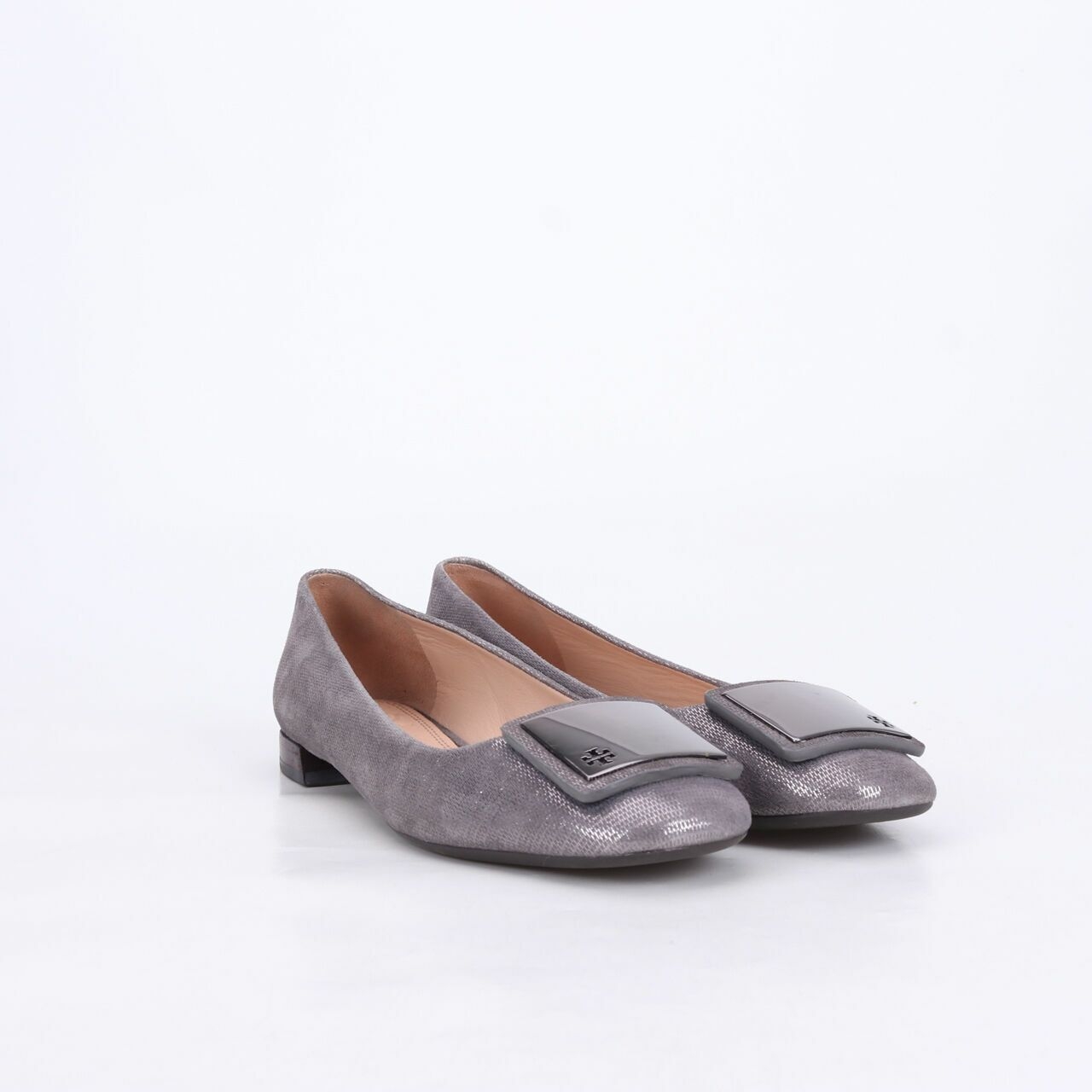 Tory Burch Ternan Ballet Metallic Shimmer Brick Grey Flats