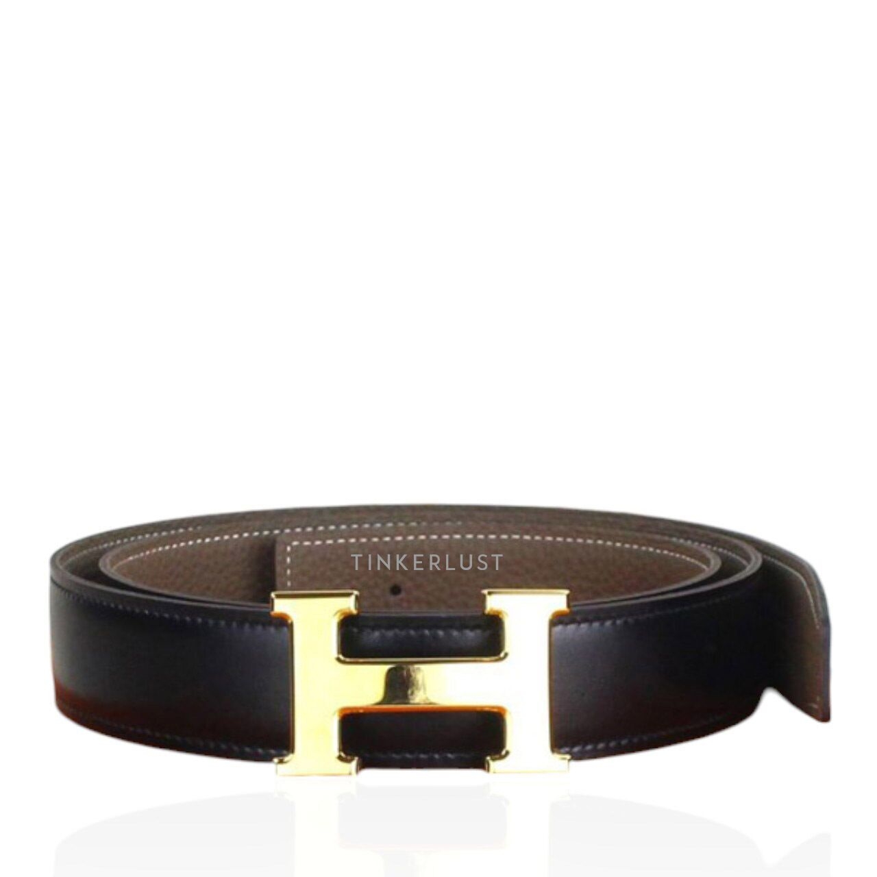 Hermes H Logo Leather Black & Gold Belt 