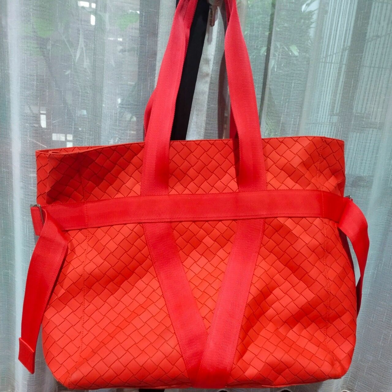 Bottega Veneta Red Plaid Tote Bag