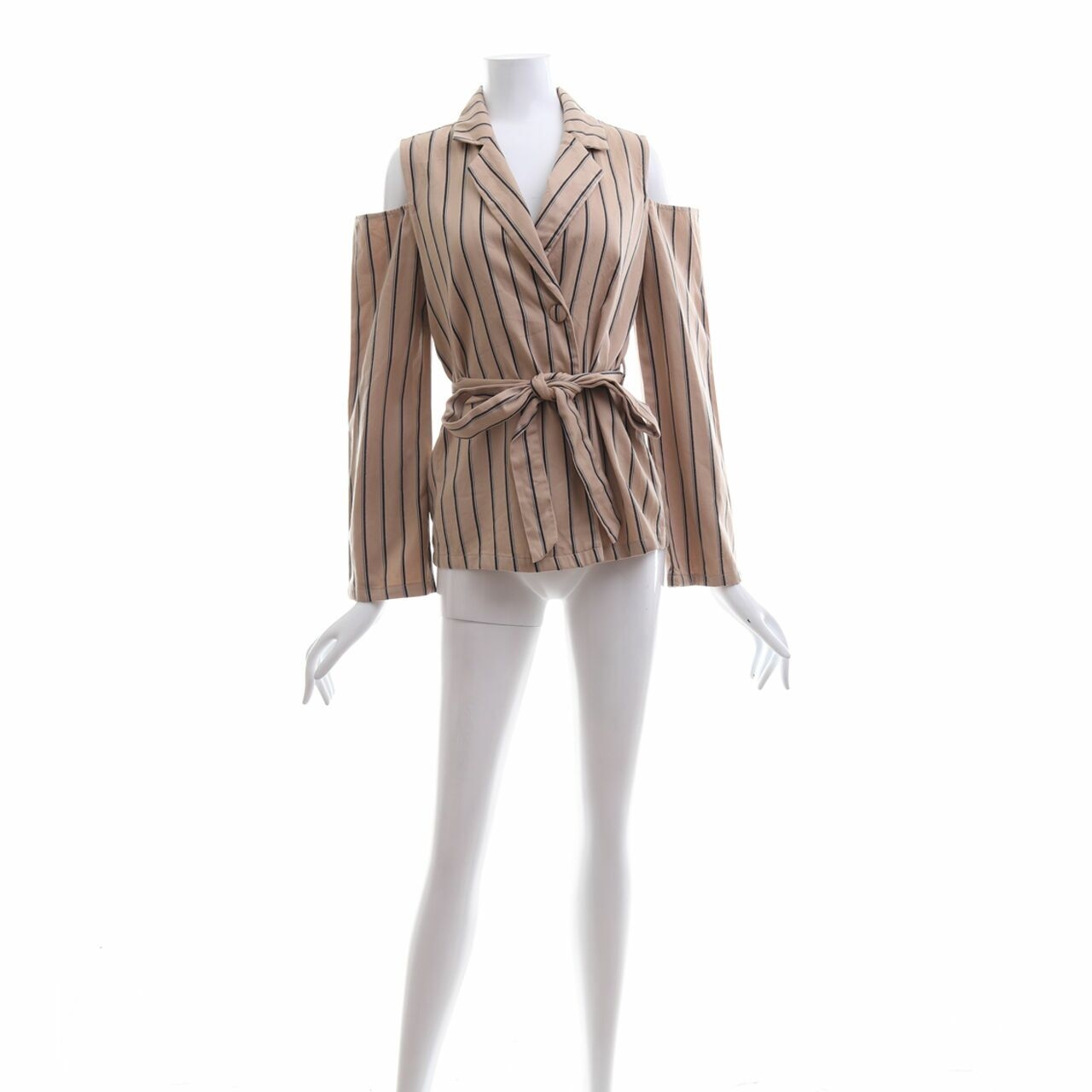 Cloth Inc Brown & Black Stripes Cut Shoulder With Srap  Blazer