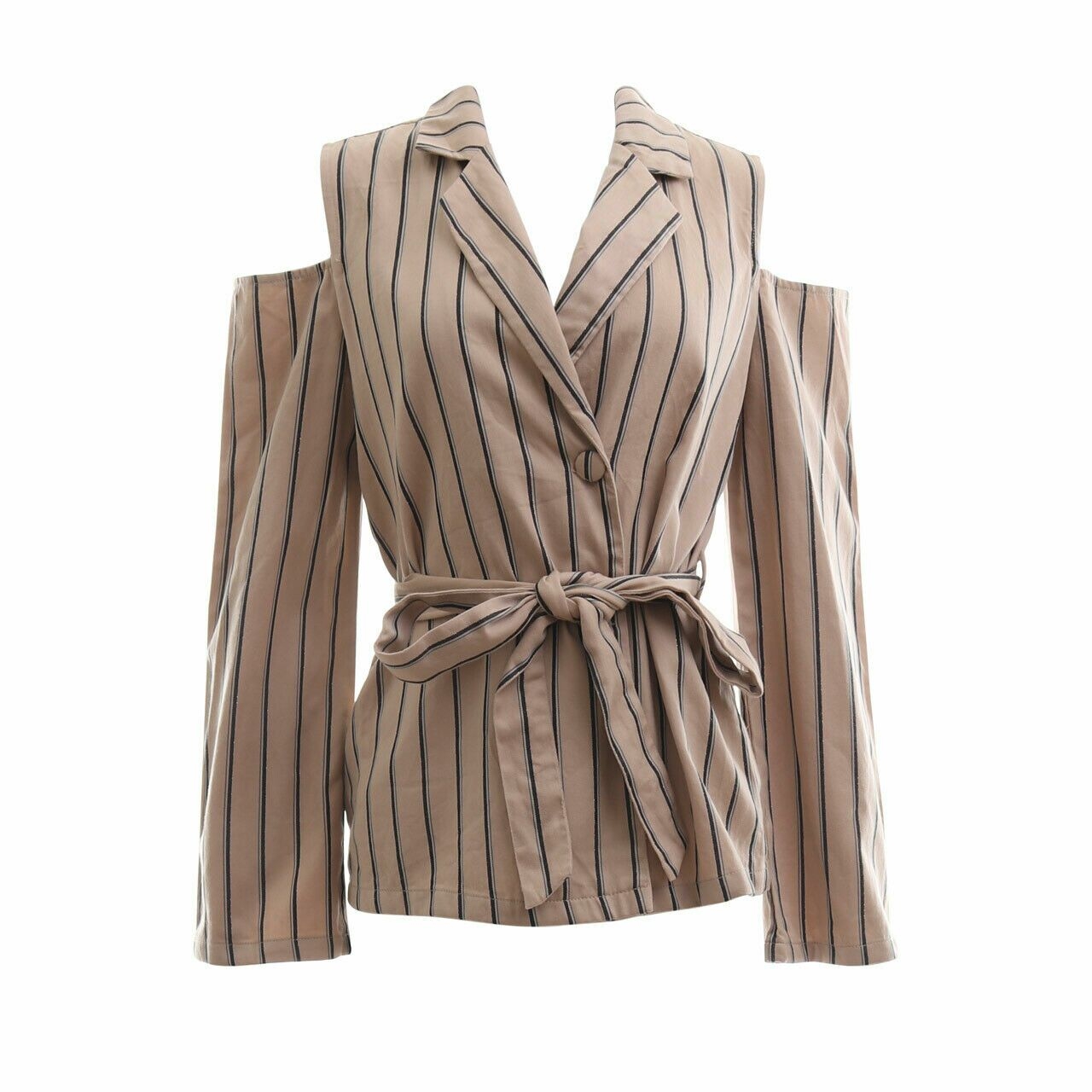 Cloth Inc Brown & Black Stripes Cut Shoulder With Srap  Blazer