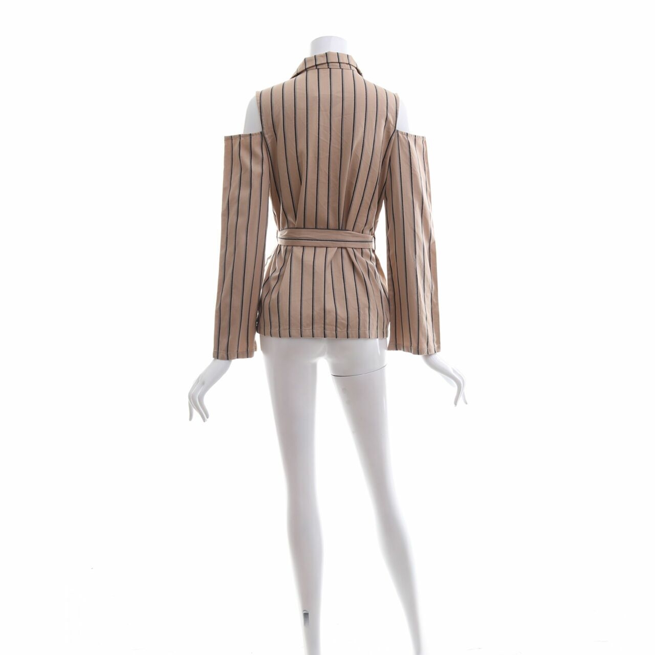 Cloth Inc Brown & Black Stripes Cut Shoulder With Srap  Blazer