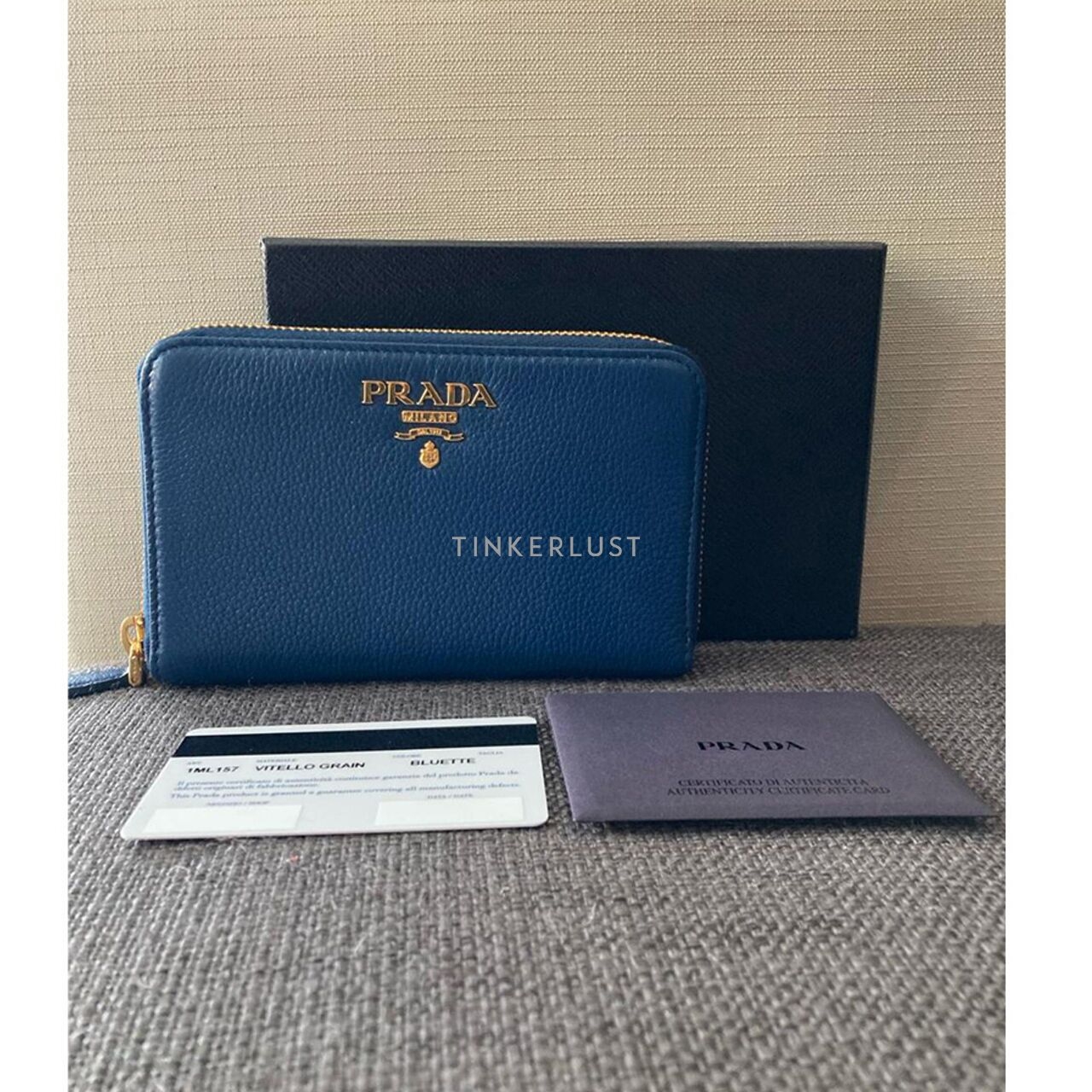 Prada 1ML157 Portafoglio Piccolo Lampo Vitello Blue Grain Leather GHW Wallet