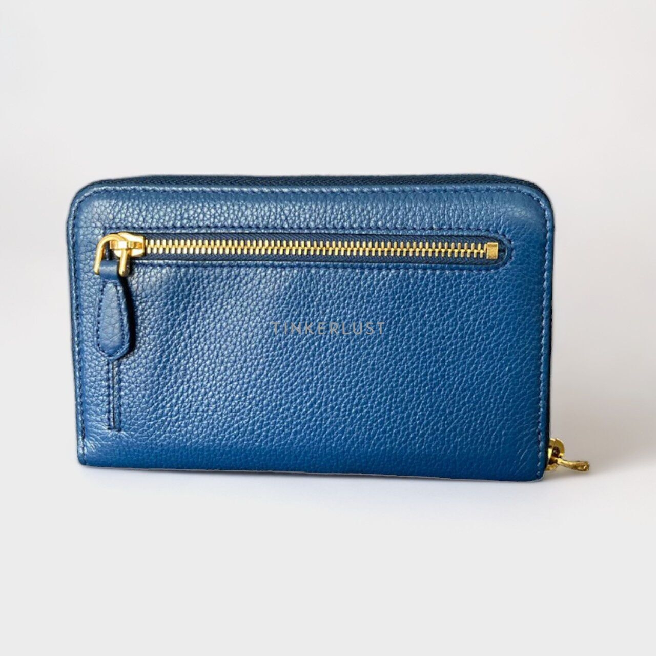 Prada 1ML157 Portafoglio Piccolo Lampo Vitello Blue Grain Leather GHW Wallet