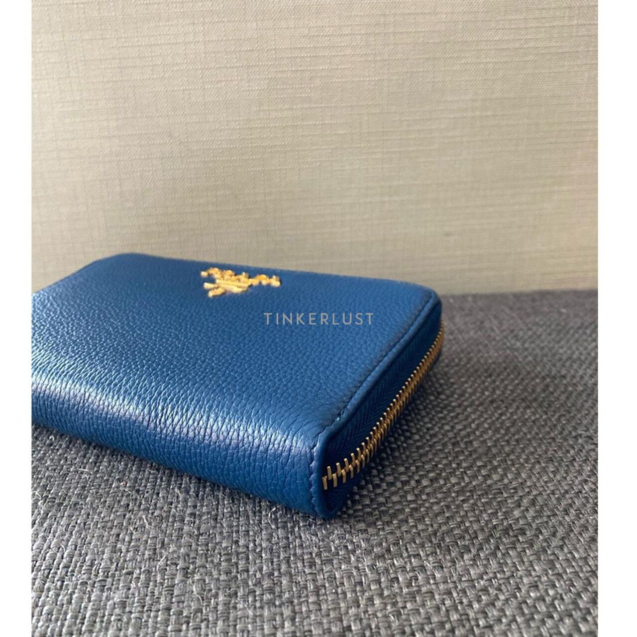 Prada 1ML157 Portafoglio Piccolo Lampo Vitello Blue Grain Leather GHW Wallet