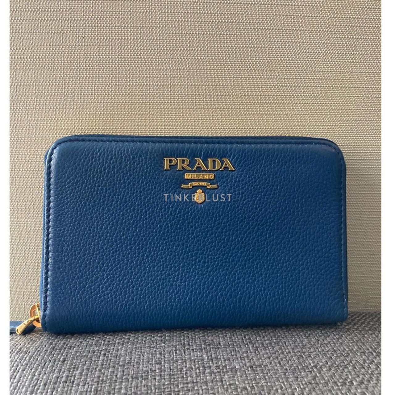 Prada 1ML157 Portafoglio Piccolo Lampo Vitello Blue Grain Leather GHW Wallet