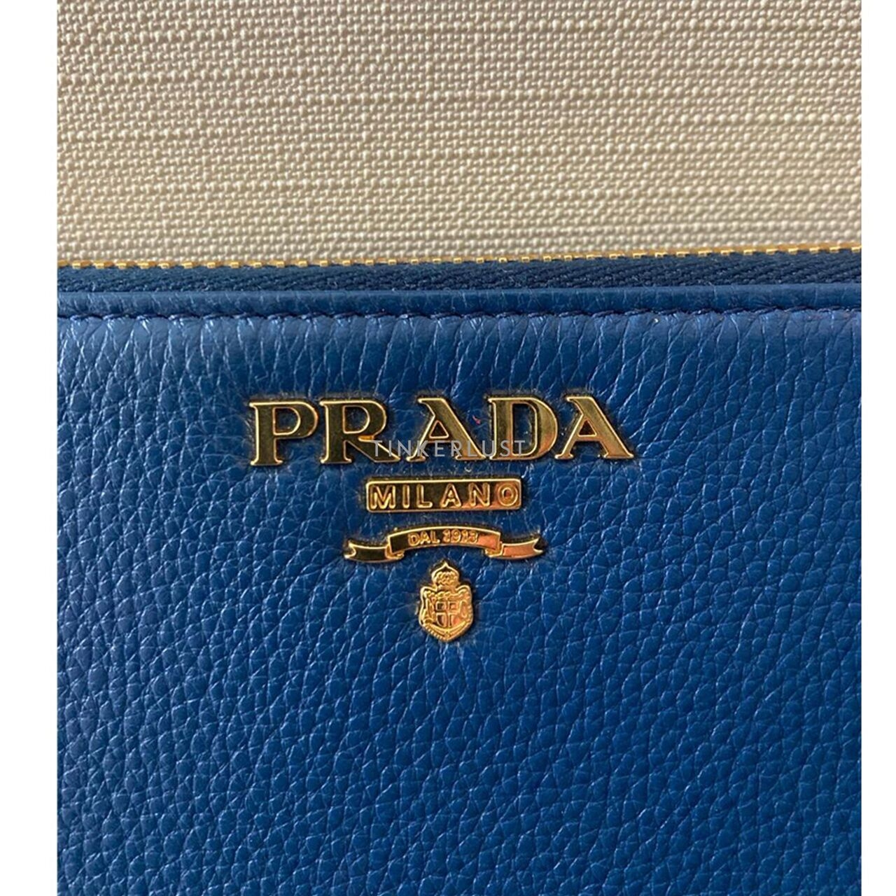 Prada 1ML157 Portafoglio Piccolo Lampo Vitello Blue Grain Leather GHW Wallet