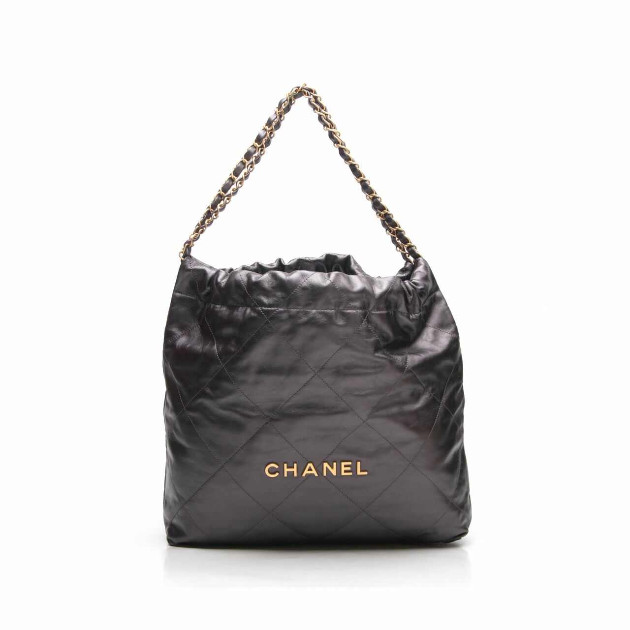 Chanel 22 Medium Dark Grey Metallic GHW Shoulder Bag