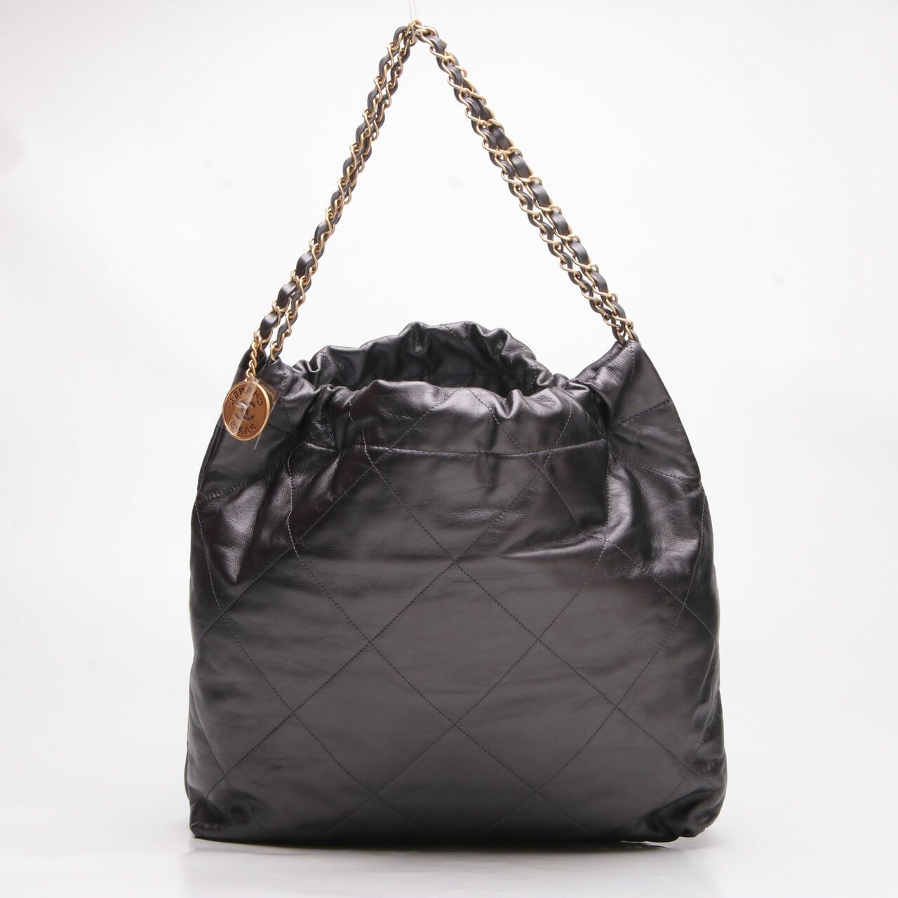 Chanel 22 Medium Dark Grey Metallic GHW Shoulder Bag