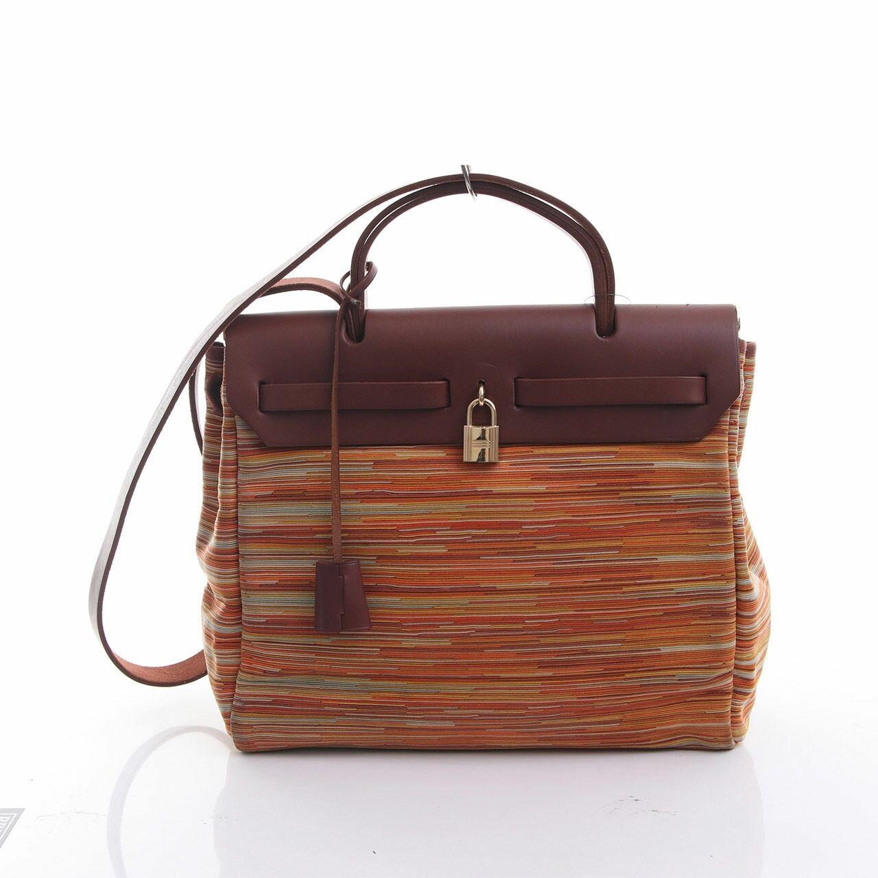 Hermes Herbag Extra Sparebag Brown & Multicolour Stripes Canvas Satchel Bag