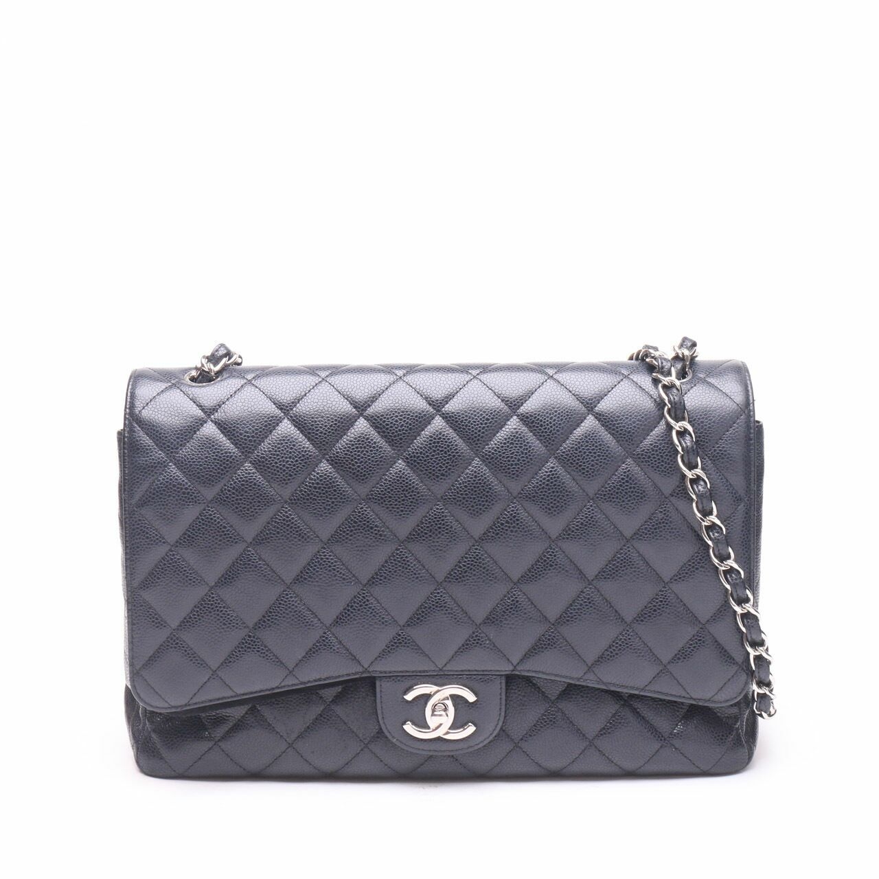  Chanel Black Double Flap Caviar Shoulder Bag 