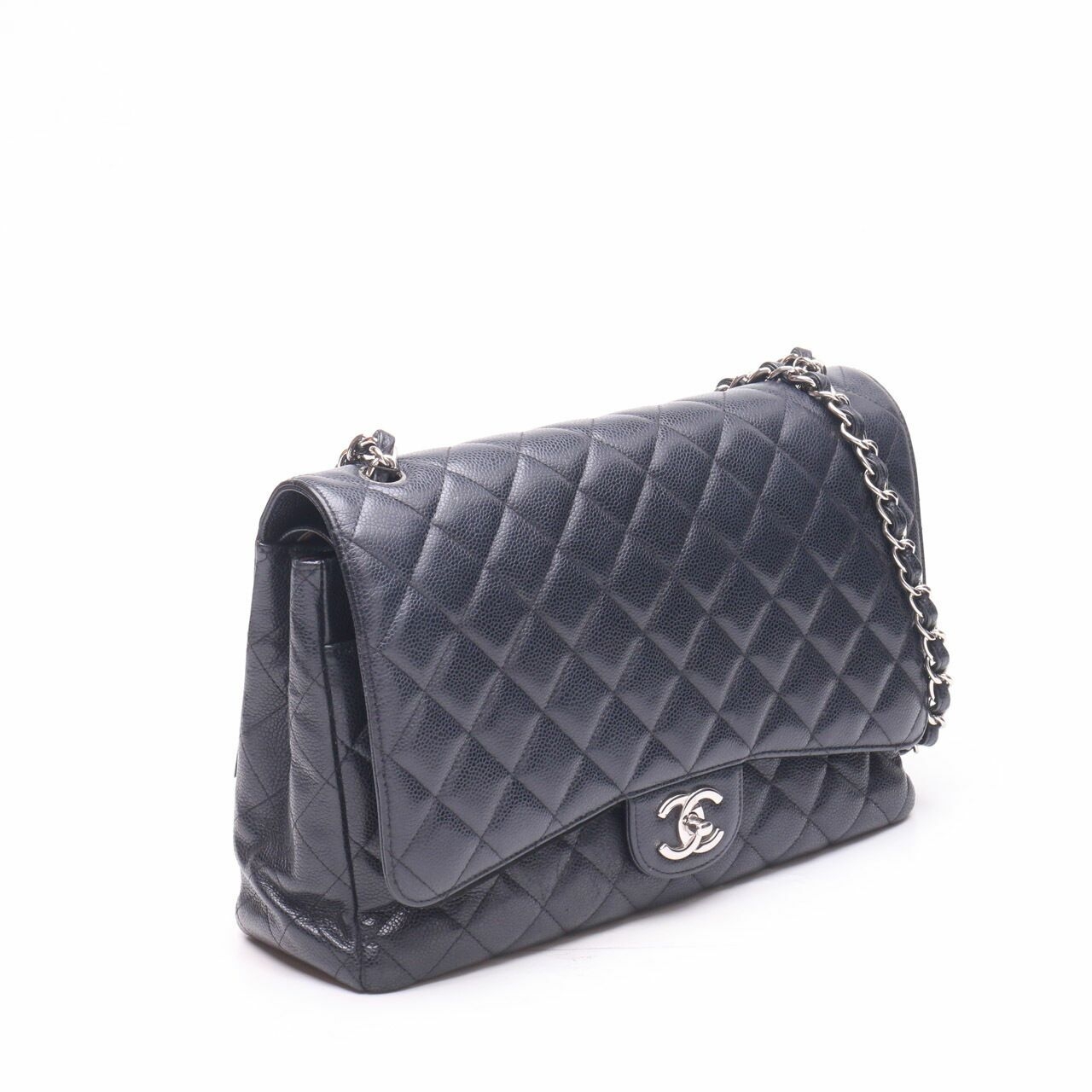  Chanel Black Double Flap Caviar Shoulder Bag 